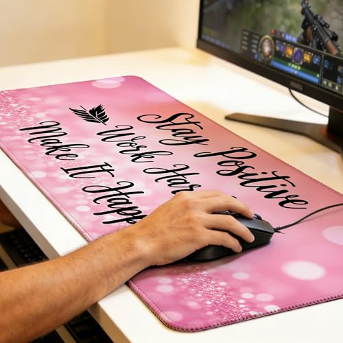 Stay Positive Mouse Pad,35.4 x 15.7 Inch Large Mouse Mat Non-Slip Rubber Stitched Edges for Writing Desk,Office,Home,Laptop - color: Stay Positive, size: 35.4L x 15.7W inches