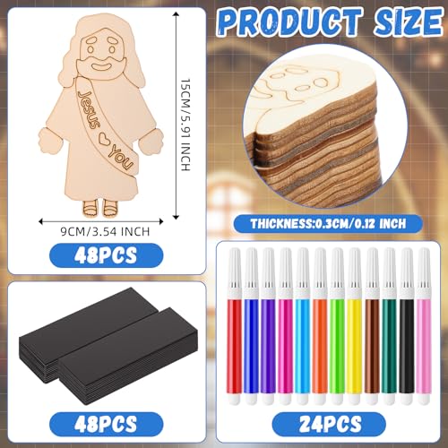 Blueweenly 24 Sets Sunday School Craft Wood Jesus Magnet Kit for DIY