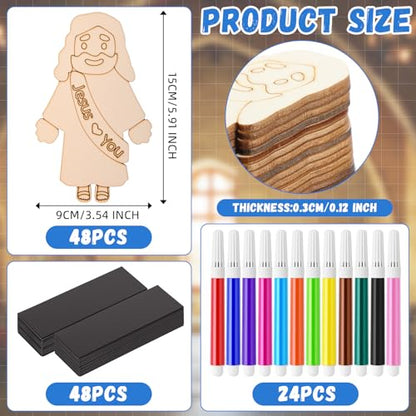 Blueweenly 24 Sets Sunday School Craft Wood Jesus Magnet Kit for DIY