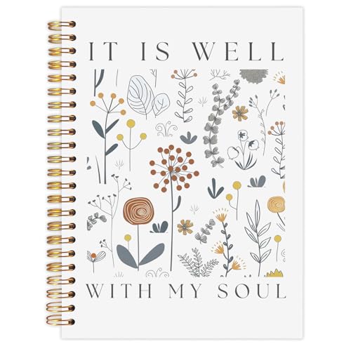 LZYRF Boho Floral Christian Spiral Notebook Journal, It Is Well with My Soul Bible Notebooks for Note Taking, Christian Gifts for Women, Prayer Journal, Hardcover Notebook, 5.5x8.3 Inch - color: It is well with my soul