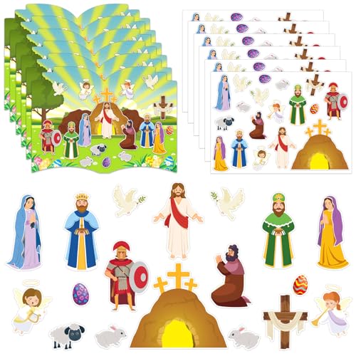 FaCraft Easter Crafts for Kids Religious Gifts Make an Easter He Lives Sticker Scenes 24pcs Jesus Resurrection Stickers for Classroom Party Games Bible Christian Sunday School Crafts - color: Multi-6