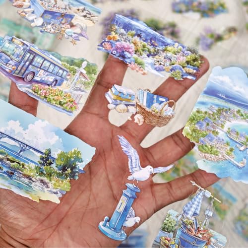 Summer Landscape PET Sticker Book, Diecut Stickers for Journaling - color: Sea Salt Daytime