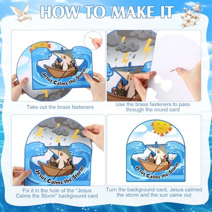 Motipuns Jesus Calms the Storm Craft Kit for Kids Bible Crafts, 24 Sets