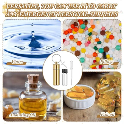Tandefio 10 Sets Anointing Oil Bottle Keychain Vial for Baptism, Gold - color: Gold