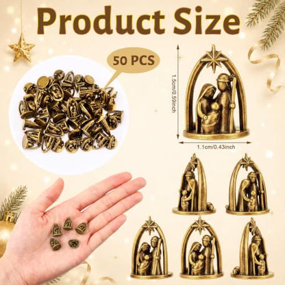 Civaner 50 Pcs Mini Christmas Figurines, Tiny Brass Nativity Scence Set - style: Nativity Scene