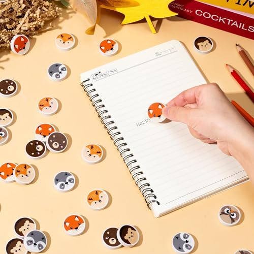 Woodland Animals Mini Eraser for Kids Back to School Gifts 60P Cute Animal Hedgehog Bear Assortment Novelty Pencil Erasers Bulk Stationery for Classroom Reward Birthday Party Goodies Fillers - style: Woodland Animals