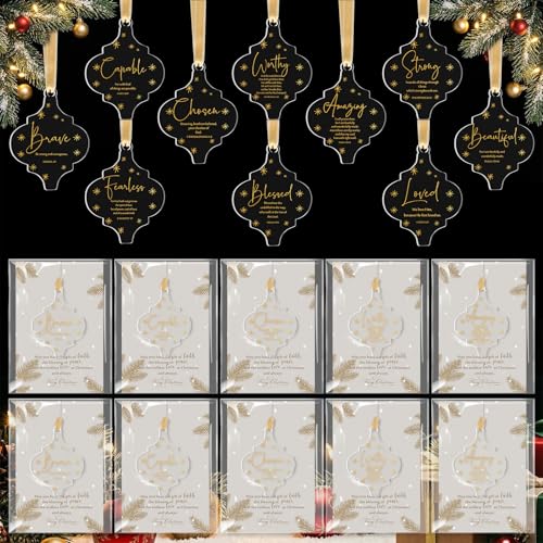 Kasyat 10 Sets Christian Tree Ornaments Bulk Clear with Cards, Pastoral - style: Pastoral