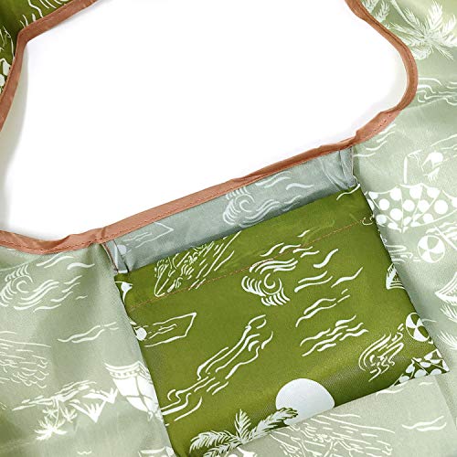 allydrew Large Foldable Tote Nylon Reusable Grocery Bags - color: Set of 2, Green Paradise, size: Large & Small (Set of 2)