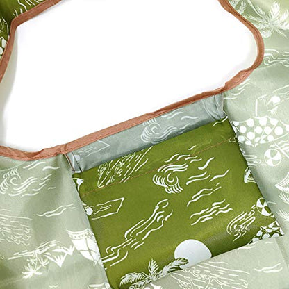 allydrew Large Foldable Tote Nylon Reusable Grocery Bags - color: Set of 2, Green Paradise, size: Large & Small (Set of 2)