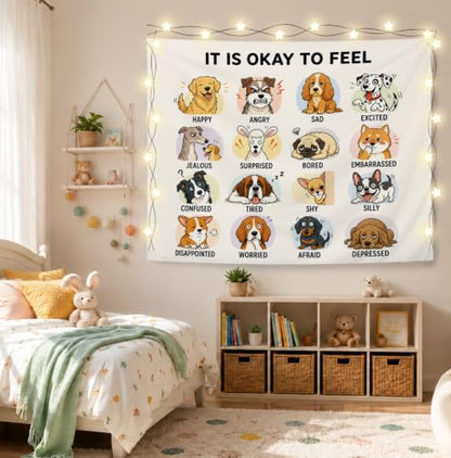 Elpwk Dog Feelings Emotions Mental Health Tapestry Wall Decor 50x60 Inch - color: Dog's emotions