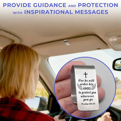 Visor Clips for Cars, Religious Psalm 91:11 Prayer Guardian Angel Car Visor Clip Accessories Funny Safety Gift for Family Friend New Driver (Cross) - style: Cross