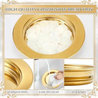 Zhehao 1 Pcs Communion Plates for Church Communion Bread Tray Plate Church Supplies Set Polished Stainless Steel Tray (Gold) - color: Gold