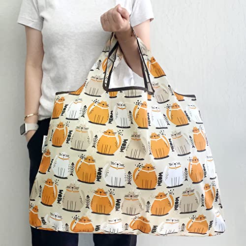 allydrew Large Foldable Tote Nylon Reusable Grocery Bags - color: Set of 2, Cat Food, size: Large & Small (Set of 2)
