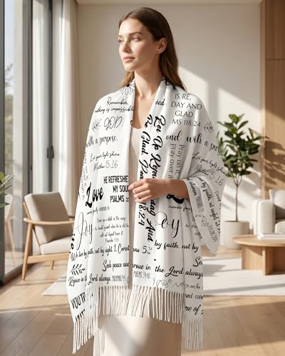 Prayer Shawls for Women Inspirational Scripture Scarf Wrap - color: White