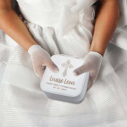 First Communion Gifts for Girls - Custom Jewelry Box for 1st Holy Communion, Personalized with Name and Date I 6 Designs & 5 Colors I First Communion Keepsake - D4 - style: Design 4