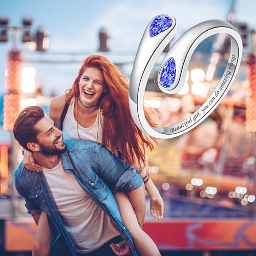 Jinlou Thumb Rings for Women - 925 Sterling Silver Birthstone Open Teardrop Encouragement Adjustable Ring Women Gifts for Teens Mom Birthday Mother's Day St Patricks Day - color: September, style: Beautiful you can do amazing things