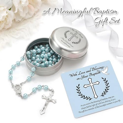 Asix Toy Baptism Rosary Gifts for Girls Boys,My First Rosary with Keepsake Box for Baby Shower Holy First Communion,Christening Gifts from Godmother. (Blue) - color: Blue