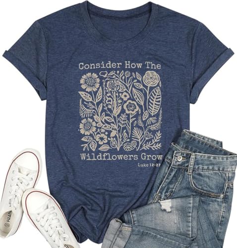 Christian Bible Verse T Shirts for Women - color: Blue3, size: Small