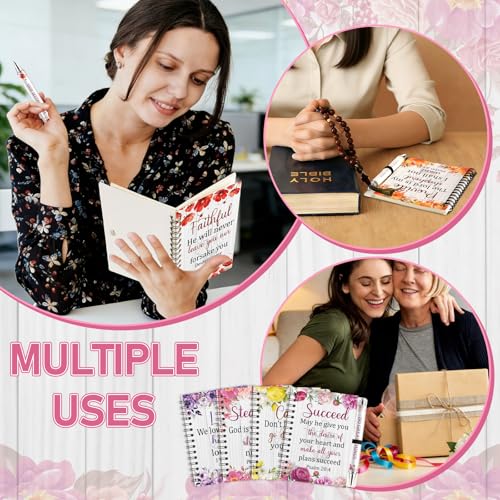 12 Sets Christian Notebooks Bulk Bible Spiral Notebooks with Pen A6 Prayer Journal Notepad Inspirational Notebook Religious Jesus Gifts Bulk for Church Groups Bible Study Teachers Men Women (Floral)