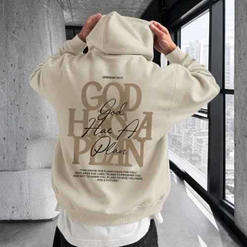 Christian God Hoodie for Men Jesus Faith Religious Bible Verse Hoodies Inspirational Graphic Fleece Sweatshirt - color: Apricot, size: Small