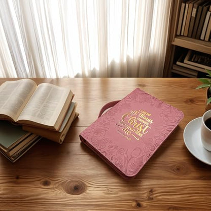 Bible Covers for Women Leather Bible Cover Case for Women with Floral Design & Gold Debossed Scripture and Pockets, Bible Carrying Case for Women, Girls, Gifts