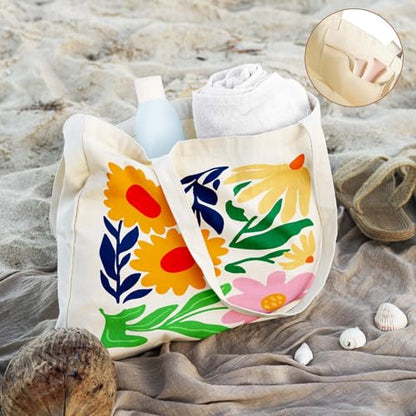 Aesthetics Canvas Tote Bag - Art Design Gift for Women, Reusable Purse Tote Bag with Inner Zip Pocket - style: Floral