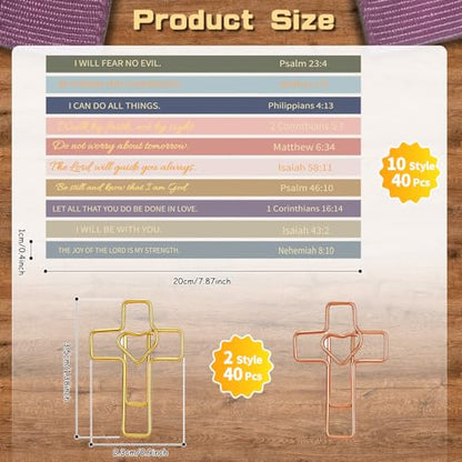 Resurhang 80 Pack Heart Cross Paper Clips with Ribbons 40 Gold, Rose Gold Bible Paper Clips 40 Christian Bookmark Ribbons Bible Study Journaling Supplies Easter Eggs Fillers Women Christian Gifts - color: Gold, Rose Gold