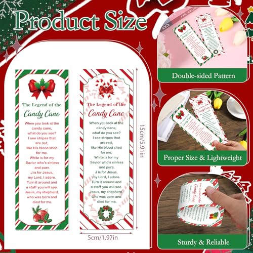 Christmas Candy Cane Bookmarks Gifts - Cosmisun 200 Pcs Meaning Story Bookmarks Jesus Religious Candy Cane Christian Page Marker Clip for Women Men Xmas Sunday School Teacher Classroom Reading Rewards - color: Christmas Candy Cane