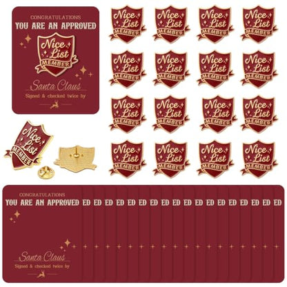 Quelay 30 Sets Santa Nice List Enamel Pin with Card Bulk Father Christmas Good List Badge Brooches Letter Gifts for Christmas Eve Stocking Fillers Clothing Backpack Hat Decor Party Favor - style: Santa Nice List