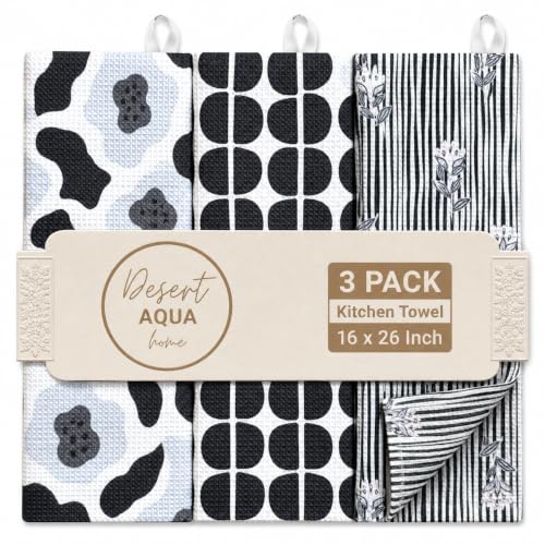 Kitchen Towels, Dish Towels for Kitchen, 3 Pc Kitchen Towel Set - color: Black/Gray