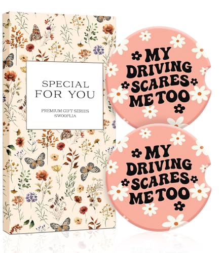 Swooflia 2 Pack Absorbent Ceramic Car Coasters for Women - color: Pink