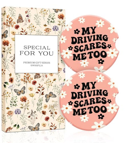 Swooflia 2 Pack Absorbent Ceramic Car Coasters for Women - color: Pink