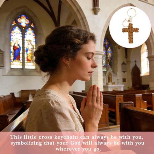 Knit Cross keychain Christian Gifts for Women Men Religious Gifts Bohe Backpack Charms Christian Keychain - color: Brown