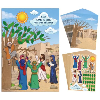 Sabary 24 Sets Zacchaeus Sticker Craft Cards for Sunday School Activities - style: Zacchaeus