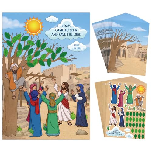 Sabary 24 Sets Zacchaeus Sticker Craft Cards for Sunday School Activities - style: Zacchaeus
