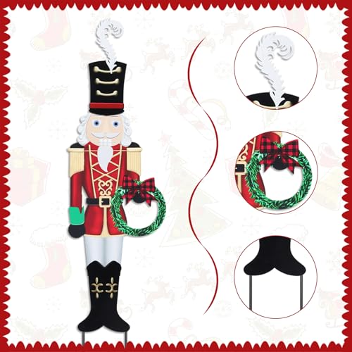 Christmas Yard Sign Decorations Outdoor Christmas Nutcracker Wreath Yard Signs with Metal Stakes for Xmas Holiday Party Lawn Sign Garden Decor Outdoor Yard Signs - style: Nutcracker