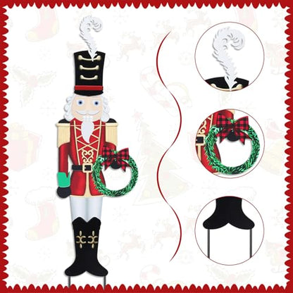 Christmas Yard Sign Decorations Outdoor Christmas Nutcracker Wreath Yard Signs with Metal Stakes for Xmas Holiday Party Lawn Sign Garden Decor Outdoor Yard Signs - style: Nutcracker