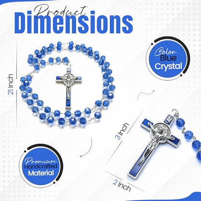 SANCTUM VERITAS Catholic Rosary Necklace | Large Bead Italian Rosary, Christian Prayer Beads for Car Mirror Decor, First Communion Religious Gift for Men and Women, Catholic Keepsake(Blue Crystal) - style: Blue Crystal