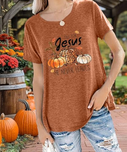 Womens Jesus Graphic Tee Bible Verse Shirts Christian Religious T Shirt Top - color: Burnt Orange-fall, size: X-Large