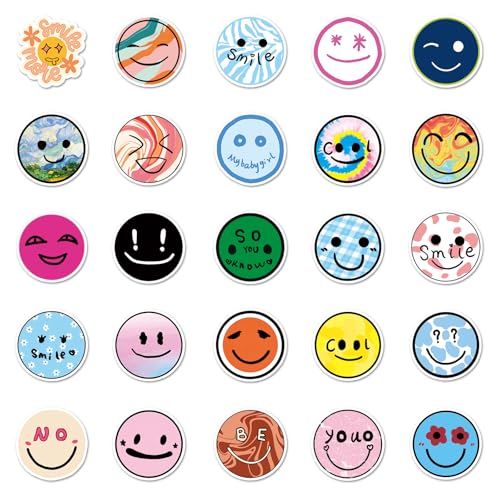 50PCS Smile Face Stickers, Waterproof Vinyl Decals, Positive Vibe Stickers for Water Bottles, Laptops, Journals(Smiling face) - color: Smiling Face
