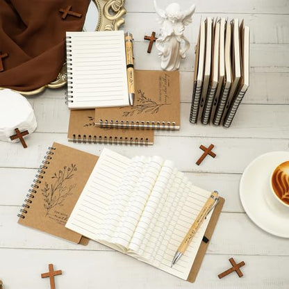 Resurhang 20 Sets Christian Gifts Bulk Bible Verse Spiral Notebook and Bamboo Pen Religious Journal Church Gifts for Grandparents Pastor Clergy Women Sunday School Teacher Members (Classic Style) - style: Classic Style