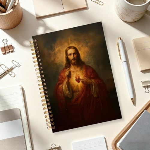 Sacred Heart of Jesus Christian Spiral Notebook 5.5 x 8.3, Jesus Gifts for Women Men Journal, Vintage Catholic Religious Spiritual Prayer Journaling Notebooks for Note Taking - color: White YS-2