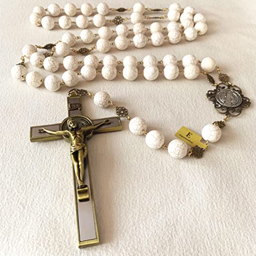 elegantmedical HANDMADE Large 20mm White howlite beads Home St.Benedict Wall Rosary Catholic cross/crucifix box GIFTS