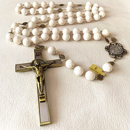 elegantmedical HANDMADE Large 20mm White howlite beads Home St.Benedict Wall Rosary Catholic cross/crucifix box GIFTS