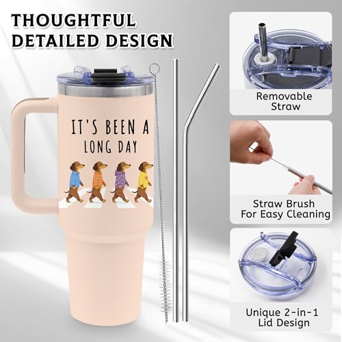 40oz Dachshunds Tumbler Gifts for Women, Water Bottle with Handle & Straw - color: Dachshund2-Khaki
