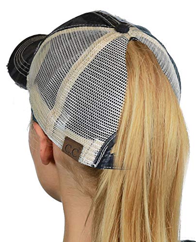 C.C Ponycap Messy High Bun Ponytail Adjustable Mesh Trucker Baseball Cap Hat - color: Camo Black