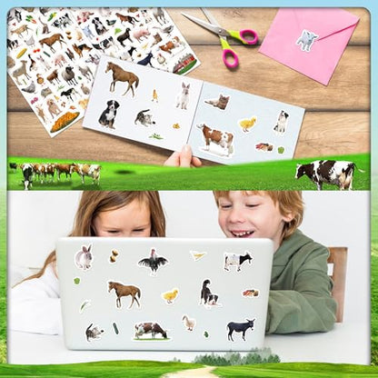 LINAYE 24 Sheets Farm Stickers for Kids, 1270 PCS Farm Animal Cow Horse Stickers for Scrapbooking,Water Bottles,Envelopes,Laptop for Kids Boys Girls - style: Farm Animal 24 Sheets