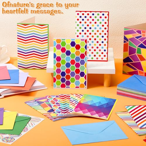Motiskyy 50 Pcs Blank Greeting Cards 4x6, Blank Cards with Envelopes, 10 Designs, Ideal Stationary Set for All Occasions, Stationary with Matching White Envelope and Sticker (Bright Patterns) - style: Bright Patterns