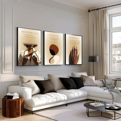Psalm 23 Canvas Art Black Girl Scripture Wall Art Set of 3 African American Christian Wall Decor Bible Verse Posters for Bedroom Living Room Religious Paintings Unframed 16"L X 12"W