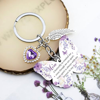 OEHEDOU Butterfly Gifts Keychain For Women Men Family Members Memorial Gift - color: Purple Mom